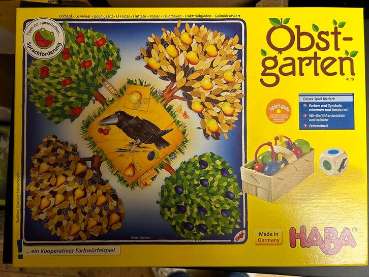 Bordspel Boomgaard van HABA, Hobby en Vrije tijd, Gezelschapsspellen | Bordspellen, Zo goed als nieuw, Een of twee spelers, Drie of vier spelers