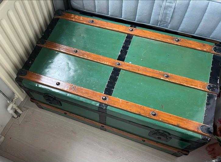 Antieke Hutkoffer dekenkist salontafel groen opbergruimte, Antiek en Kunst, Antiek | Overige Antiek, Ophalen
