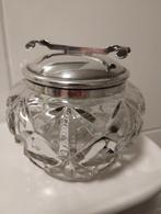 Art Deco glazen suikerpot met verzilverde deksel en grijper, Ophalen of Verzenden