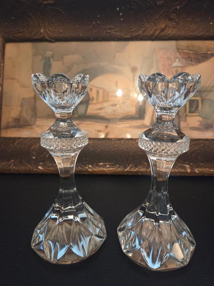 2 vintage glazen kristallen kandelaars Mikasa Piroutte, Antiek en Kunst, Antiek | Kandelaars, Kristal, Ophalen of Verzenden
