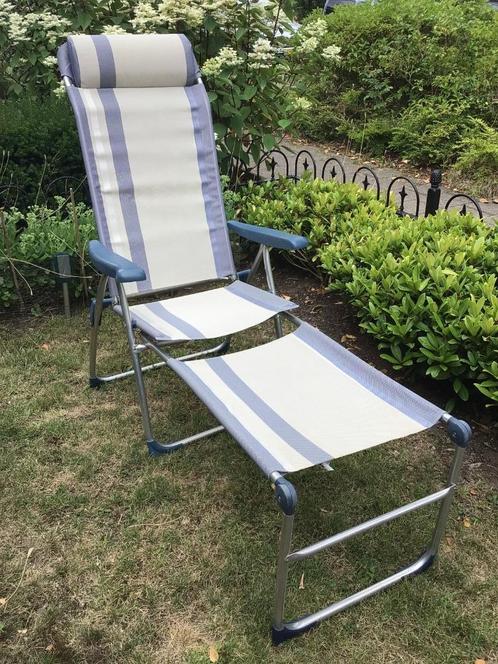 2x Crespo Camping 5-standenstoel aluminium, hoofd/voetsteun, Caravans en Kamperen, Kampeermeubelen, Zo goed als nieuw, Campingstoel