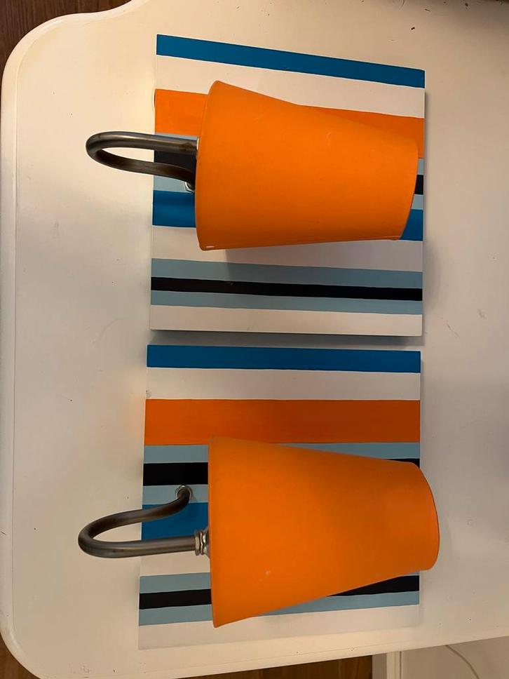 2 kleurrijke wandlampen, Huis en Inrichting, Lampen | Wandlampen, Gebruikt, Hout, Ophalen of Verzenden