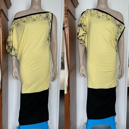 jurk geel zwart jurkje asymmetrisch 36 S, Kleding | Dames, Jurken, Zo goed als nieuw, Maat 36 (S), Geel, Ophalen of Verzenden