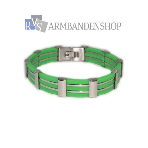 Blauwe gele witte of groene armband met rvs accenten, Sieraden, Tassen en Uiterlijk, Armbanden, Nieuw, Kunststof of Plastic, Blauw