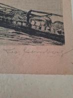 vintage litho kunstwerk rivier met schepen Duisburg Ruhrort, Antiek en Kunst, Kunst | Litho's en Zeefdrukken, Ophalen of Verzenden