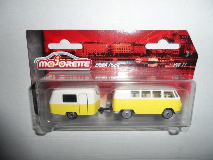 Majorette - Volkswagen T1 Bus met ERIBA Puck caravan - 1:64, Hobby en Vrije tijd, Modelauto's | Overige schalen, Nieuw, Auto, Ophalen of Verzenden