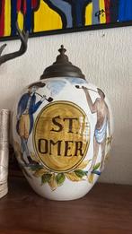 Grote oude beschilderde porseleinen tabaks pot, Ophalen of Verzenden, Zo goed als nieuw