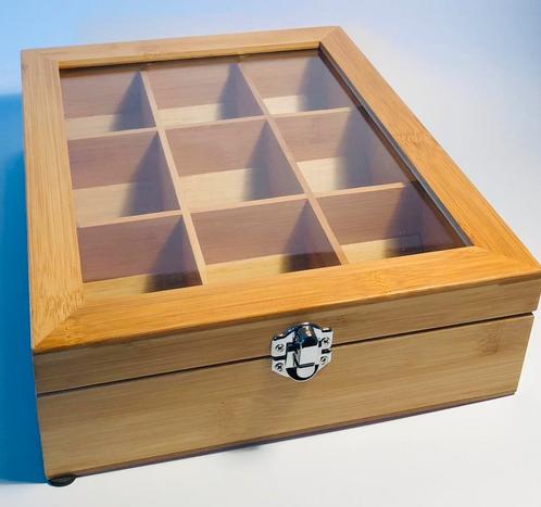 Bredemeijer theedoos, bamboe met glas, Huis en Inrichting, Keuken | Keukenbenodigdheden, Ophalen of Verzenden