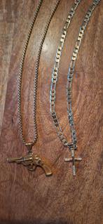 Goudenkeurig Ketting met Revolver & Kruis - Stainless Steel, Ophalen, Nieuw, Goud, Overige materialen