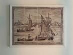 antiek  mangaankleurig tegeltableau 12 tegels boot zeilboot, Antiek en Kunst, Ophalen of Verzenden