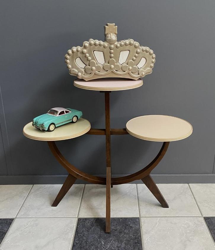 50 jaren hout planten etagère met roze geel perzik formica, Huis en Inrichting, Woonaccessoires | Etagères, Gebruikt, Ophalen