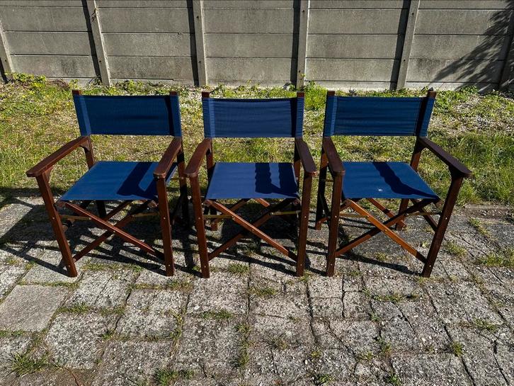 Opklapbare regiseursstoelen regiseurs stoel 3 stuks, Huis en Inrichting, Stoelen, Gebruikt, Drie, Hout, Blauw, Ophalen