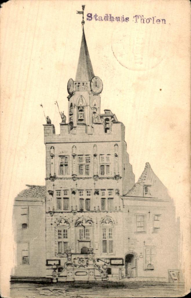 Tholen - Stadhuis -, Verzamelen, Ansichtkaarten | Nederland, Gelopen, Zeeland, Voor 1920, Ophalen of Verzenden