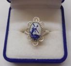 Zilveren ring met delfts blauwe steen maat 18 nr.1117, 17 tot 18, Dame, Zo goed als nieuw, Zilver