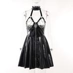 Zwarte kunstleren gothic jurk dames vrouwen wetlook lakleer, Verzenden, Nieuw, Zwart, Boven de knie