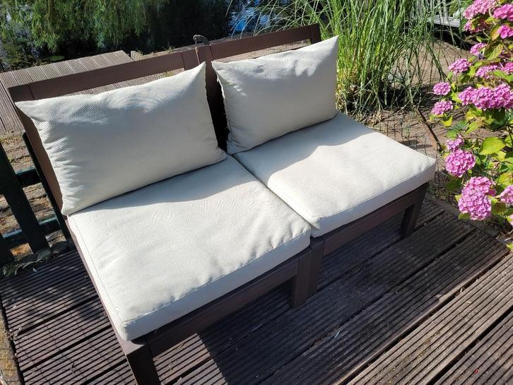Ikea Applaro 2 zits bankje, incl Ikea Hallo kussens., Tuin en Terras, Tuinsets en Loungesets, Hout, 2 zitplaatsen, Bank, Ophalen