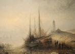 Impressionistische kust met schepen, Antiek en Kunst, Kunst | Schilderijen | Klassiek, Verzenden