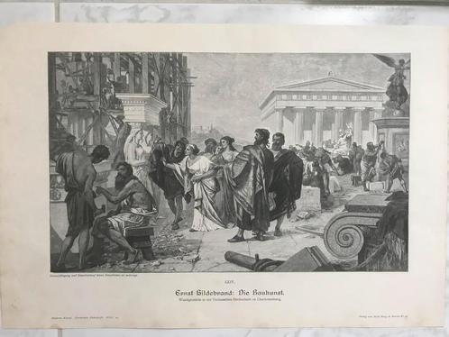 Ernst Wilhelm Hildebrand: Die Baukunst, 1896, 32x19cm. Mooi!, Antiek en Kunst, Kunst | Etsen en Gravures, Ophalen of Verzenden