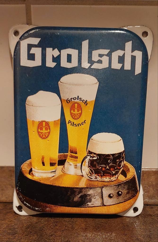 Grolsch emaille bordje, Verzamelen, Biermerken, Gebruikt, Reclamebord, Plaat of Schild, Grolsch, Ophalen of Verzenden