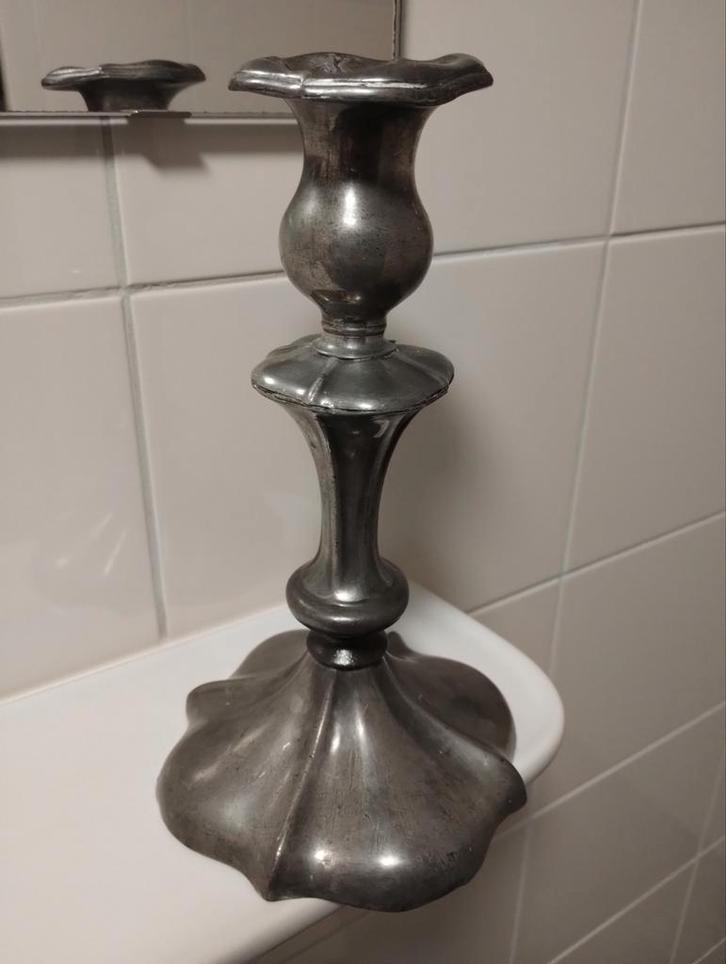 Antiek tinnen kaarsen standaard Victoriaans Art Nouveau, Antiek en Kunst, Antiek | Tin, Ophalen of Verzenden