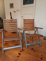 Twee houten tuinstoelen met metalen frame, Ophalen, Zo goed als nieuw, Hout, Inklapbaar