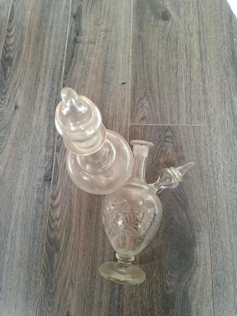 Antieke Glazen Karaf met Stop - Sierlijk Gegraveerd, Ophalen of Verzenden