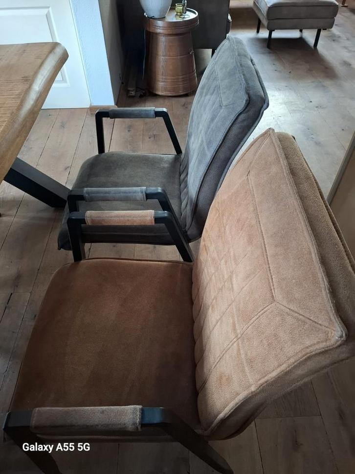 Industriële Eetkamerstoelen - 6 stuks, Huis en Inrichting, Stoelen, Gebruikt, Vijf, Zes of meer stoelen, Metaal, Stof, Bruin, Verzenden