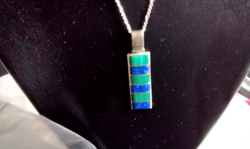 Lapis Lazuli Malachiet Handgemaakte Zilveren Hanger, Ophalen, Overige voorstellingen, Blauw, Zo goed als nieuw