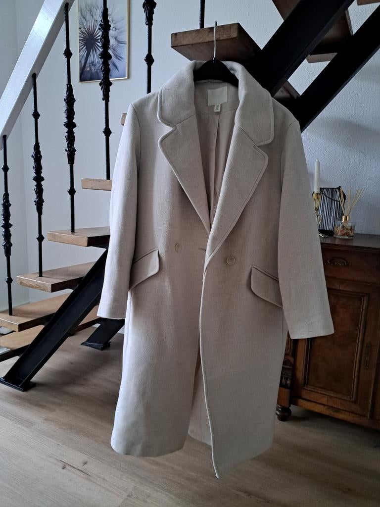 Lange beige H&M jas trenchcoat mantel Maat M, Maat 38/40 (M), H&M, Beige, Ophalen of Verzenden