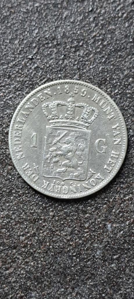 Zilveren gulden 1859 Willem IIl, Postzegels en Munten, Munten | Nederland, 1 gulden, Koning Willem III, Zilver, Ophalen of Verzenden