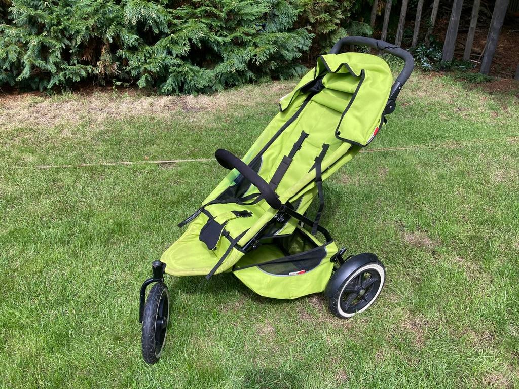 Phil & Teds sportieve duo kinderwagen (limoengroen), Ophalen, Gebruikt, Regenhoes