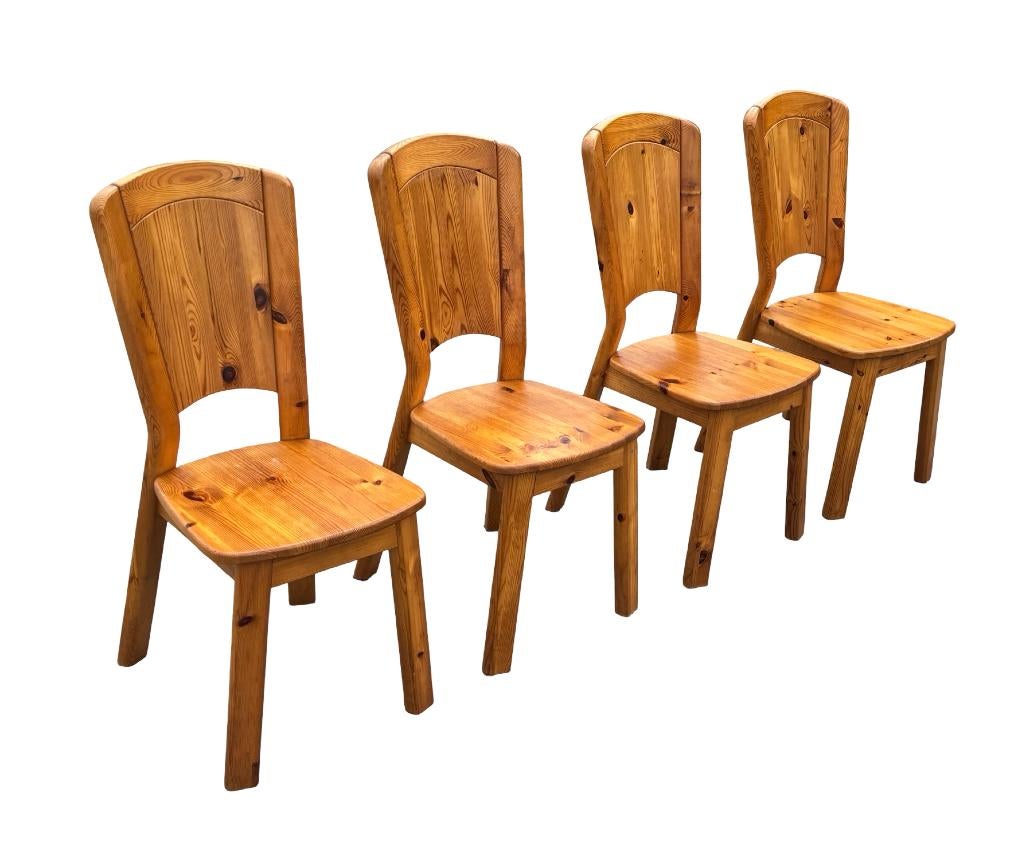 Vintage set van 4 eetkamerstoelen grenenhouten jaren 70