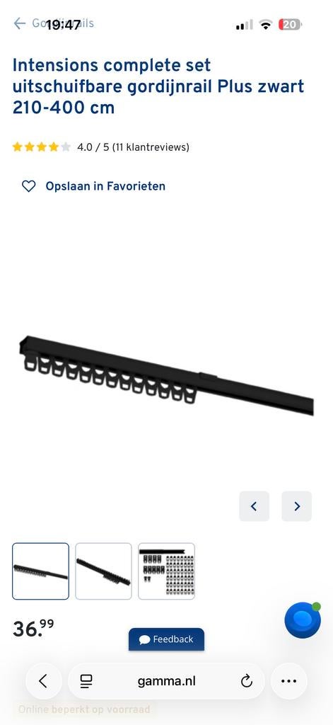 Intensions uitschuifbare gordijnrail Plus zwart 210-400 cm, Huis en Inrichting, Zwart, Nieuw, Ophalen of Verzenden, 200 cm of meer