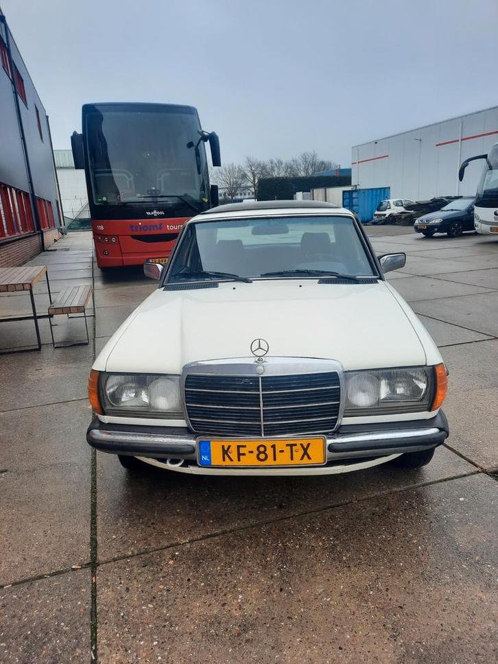 Mercedes 230e W123 belastingvrij, Auto's, Mercedes-Benz, Particulier, 200-Serie, Benzine, Sedan, Handgeschakeld, Wit, Blauw, Stof