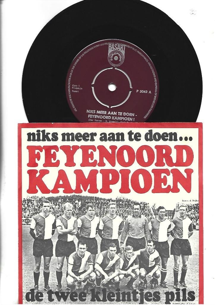 FEYENOORD SINGLE 7" TWEE KLEINTJES PILS -KAMPIOEN, Cd's en Dvd's, Vinyl Singles, Zo goed als nieuw, Single, Nederlandstalig, 7 inch