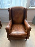 Prachtige Vintage Cognac Lederen Fauteuil – Jaren 60, Gebruikt, Ophalen of Verzenden, Leer, 75 tot 100 cm