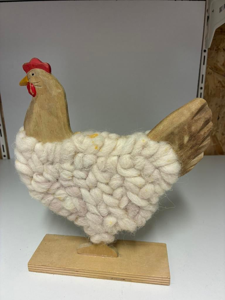 Decoratie Grote Houten Kip met Schapenwol, Ophalen of Verzenden, Zo goed als nieuw, Dier