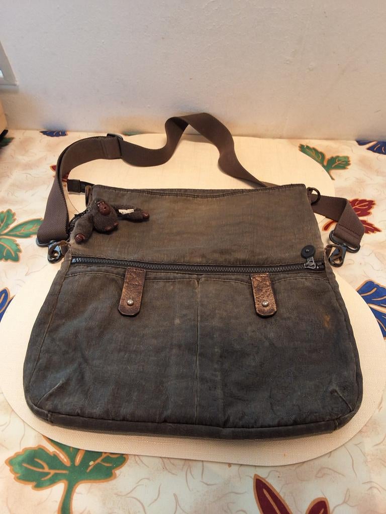 Kipling crossbody tas vintage met aapje, Ophalen of Verzenden, Gebruikt, Groen, Schoudertasje
