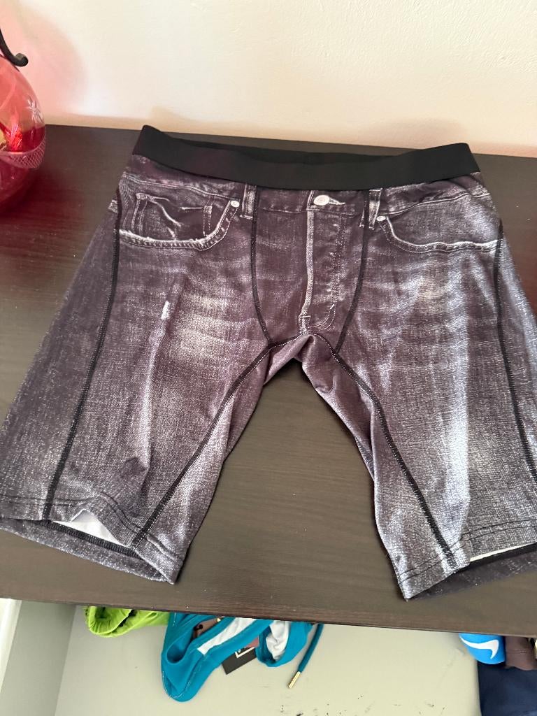 lycra tight, jeans print, maat L, grijs, Heren, Ophalen of Verzenden, Zo goed als nieuw, L