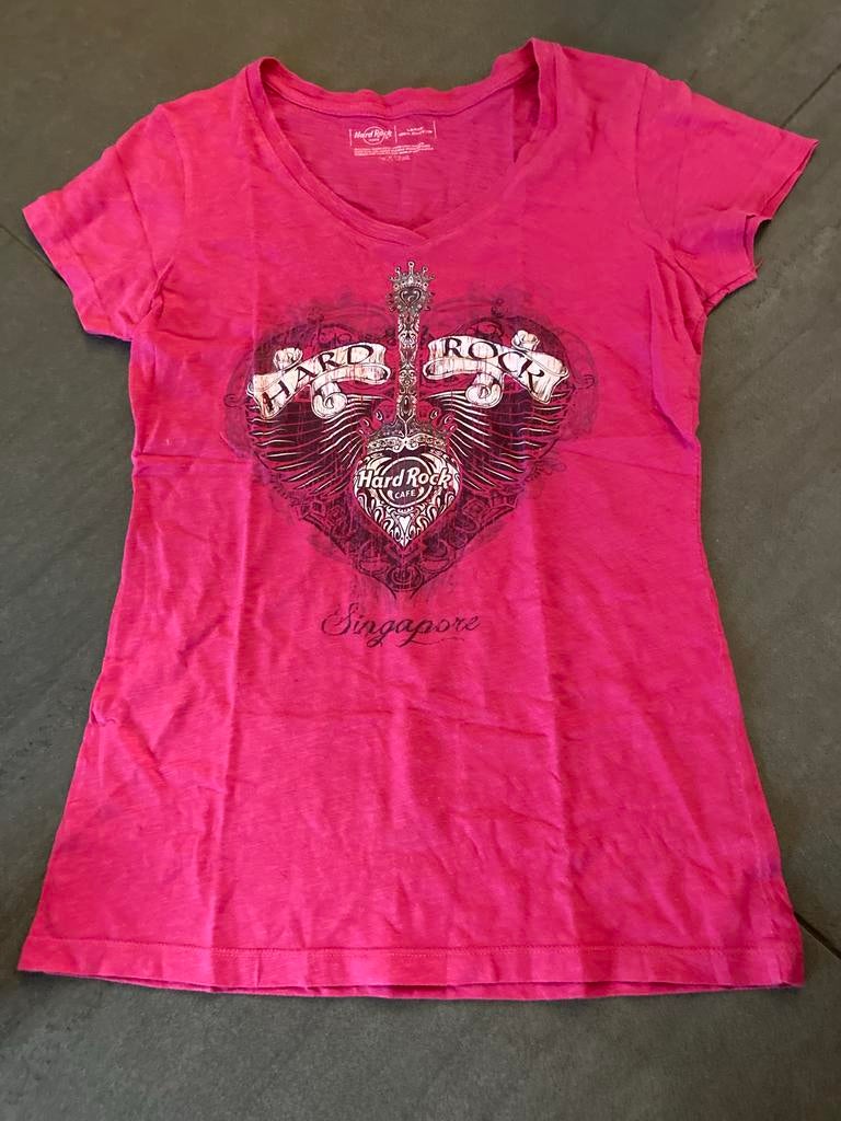 Hard Rock Cafe Singapore T-shirt roze/fuchsia maat L, Maat 42/44 (L), Ophalen of Verzenden, Korte mouw, Roze