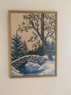 Mooi geborduurde schilderij, Ophalen of Verzenden, Zo goed als nieuw, Schilderij, Minder dan 50 cm