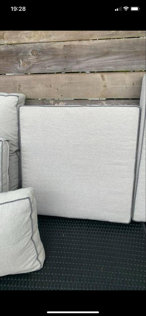 Set van 2grijze tuinkussens en 3 rugleuning zgn, Ophalen, Zo goed als nieuw, Grijs, Rechthoekig