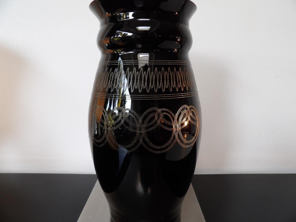 Art Deco grote Doyen Vaas Incrusta, zwart opaline glas, Ophalen of Verzenden