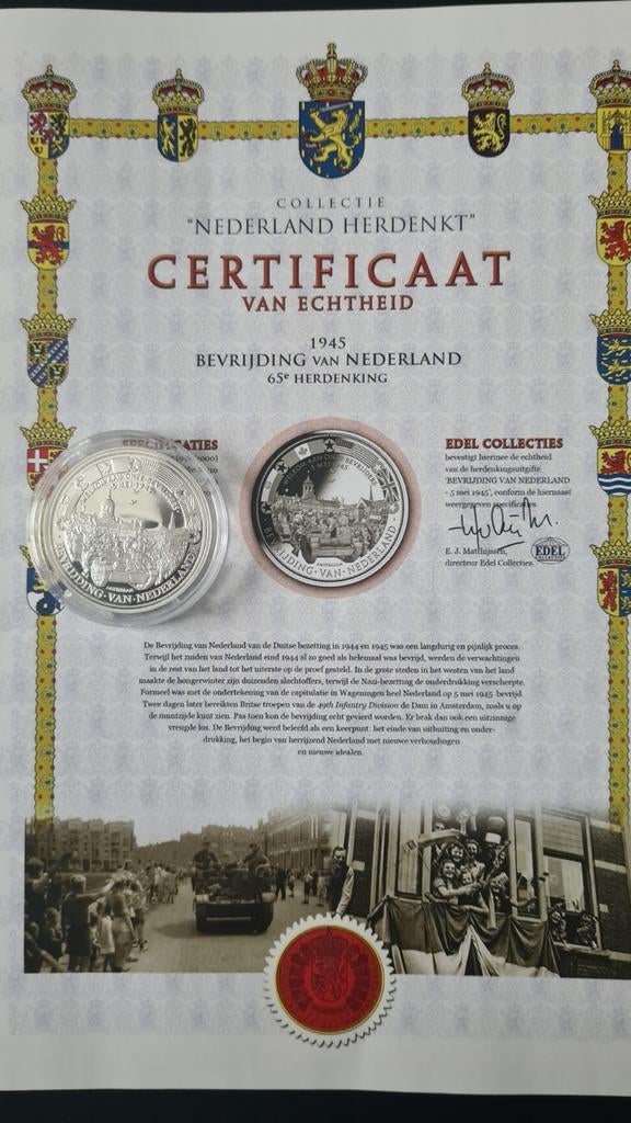 Zilveren herdenkingsmunt Bevrijding Nederland 1945., Postzegels en Munten, Munten | Nederland, Losse munt, Overige waardes, Koningin Beatrix