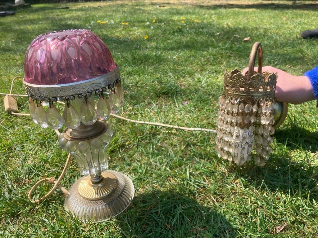 Vintage Tafellamp & Wandlamp met Kristallen, Ophalen of Verzenden