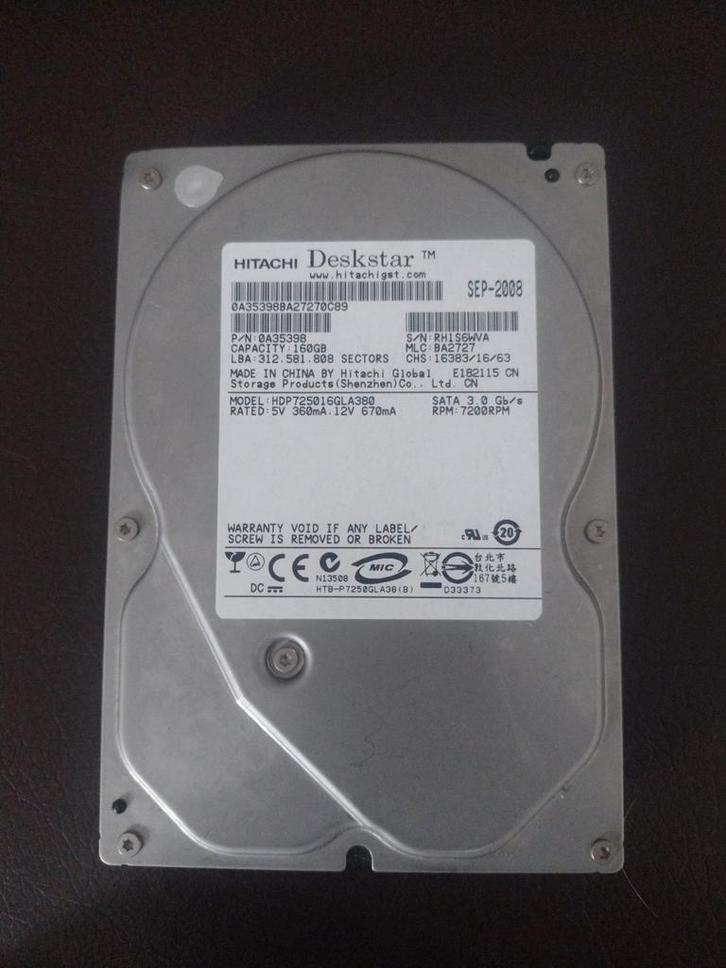 Hitachi Deskstar S-ATA 160GB 7200 RPM HDD, Computers en Software, Harde schijven, Ophalen of Verzenden