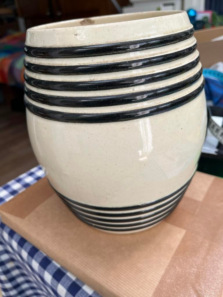 Vintage Societe Ceramique Maastricht Pot met Strepenstrepen, Ophalen of Verzenden