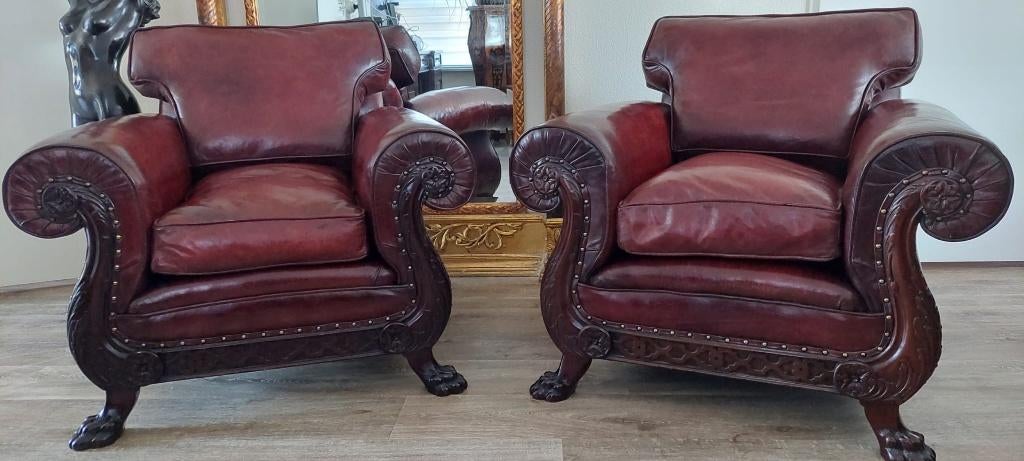 Stel Schapenleren fauteuils, Huis en Inrichting, Fauteuils, Ophalen, Zo goed als nieuw, 75 tot 100 cm, Leer