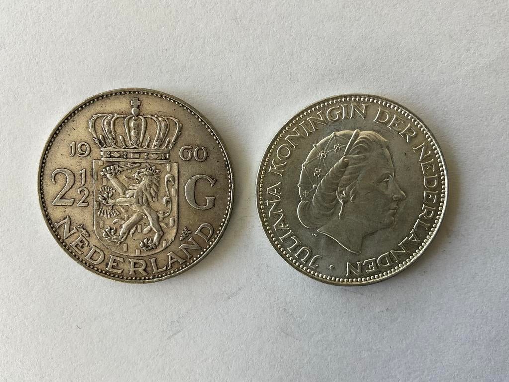 ZILVEREN 2 1/2 GULDEN - RIJKSDAALDER - JULIANA 1960, Koningin Juliana, Zilver, Ophalen of Verzenden, Losse munt
