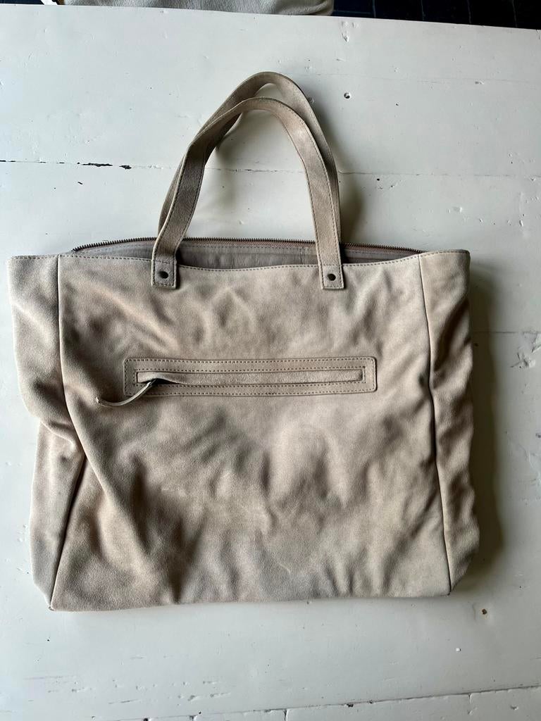Suede shopper/werktas By-bar zand beige, Sieraden, Tassen en Uiterlijk, Tassen | Damestassen, Ophalen of Verzenden, Zo goed als nieuw